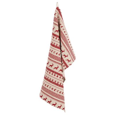 Geschirrtuch 50x85 cm Rot Beige Baumwolle Weihnachten Rechteck Geschirrhandtuch