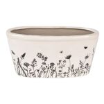 Clayre & Eef Blumentopf 23x11x11 cm Beige Schwarz Keramik Oval Blumen Innenblumentopf