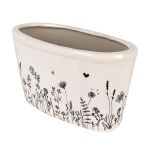 Clayre & Eef Blumentopf 23x11x11 cm Beige Schwarz Keramik Oval Blumen Innenblumentopf