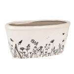 Clayre & Eef Blumentopf 23x11x11 cm Beige Schwarz Keramik Oval Blumen Innenblumentopf